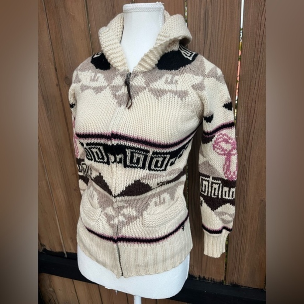 TNA Vintage Aritzia TNA Sea to Sky lambswool Cowichan-style zip-up cardigan